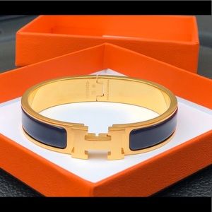 Hermes The H Bracelet - Gold/Navy Blue